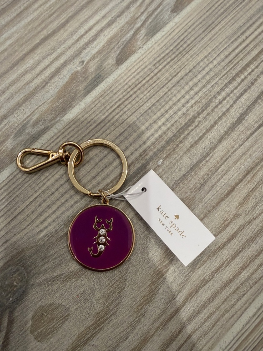 NWT kate spade Purple Enamel Scorpion Key Ring with Gold Hardware